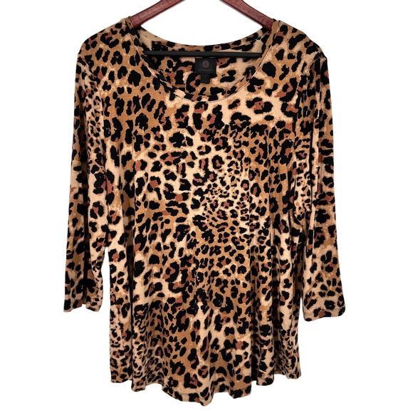 JM Collection Tops - JM Collection Sz XL Leopard Print Brown Stretchy Blouse Shirt Top Lounge Cozy